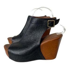 Kork-Ease Black and Brown Berit Leather Wedge Sandals Size 8